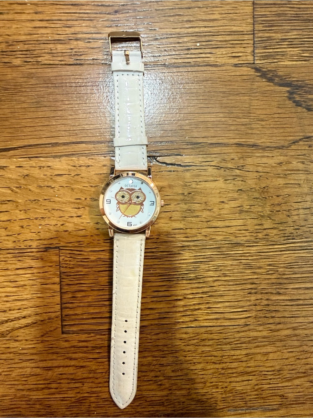 Octavia White Leather Strap Owl Dial Women's Watch